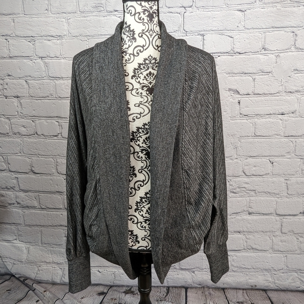 Exofficio women's long sleeve stretch knit geo print cardigan size L pockets b8